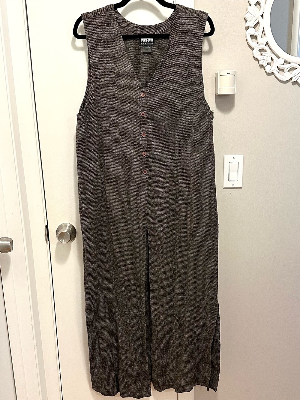 Vintage 80s EILEEN FISHER Brown Rayon/Wool Textured Women’s Maxi Vest Dress L/XL